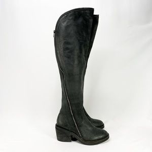 Jeffrey Campbell black leather knee high boots